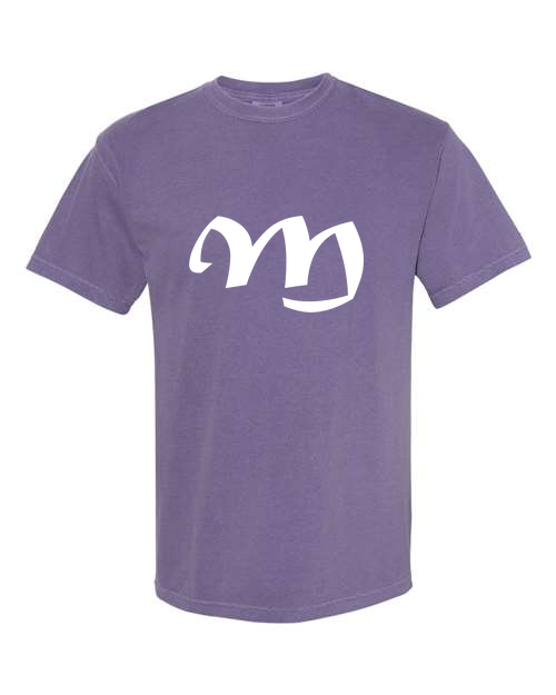 Alphabet M T-Shirt 9 inch calligraphy White ink, Grape