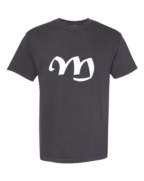 Alphabet M T-Shirt 9 inch calligraphy White ink, Graphite