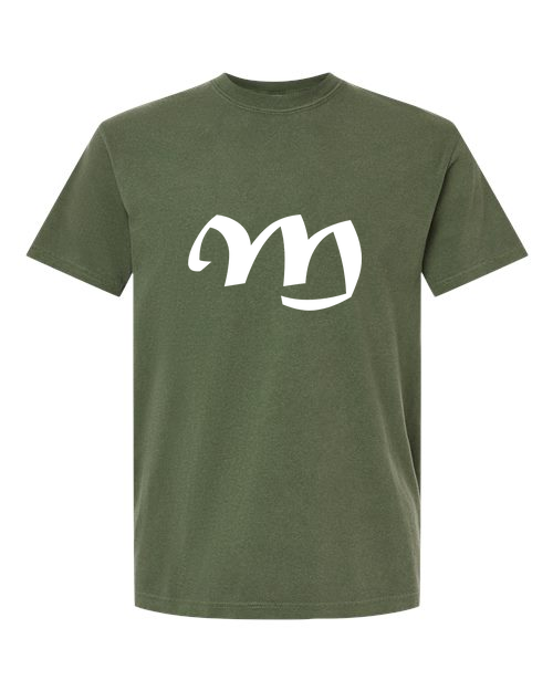 Alphabet M T-Shirt 9 inch calligraphy White ink, Hemp