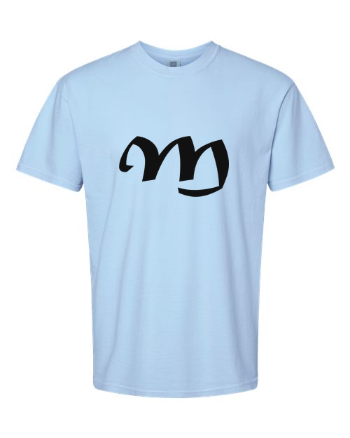 Alphabet M T-Shirt 9 inch calligraphy Black ink, Hydrangea