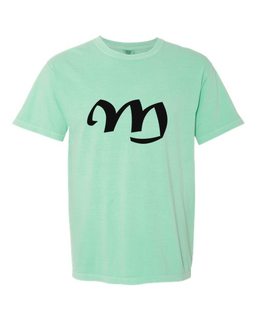 Alphabet M T-Shirt 9 inch calligraphy Black ink, Island Reef