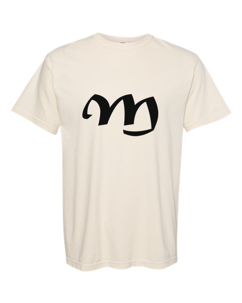 Alphabet M T-Shirt 9 inch calligraphy Black ink, Ivory