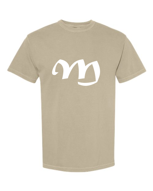 Alphabet M T-Shirt 9 inch calligraphy White ink, Khaki