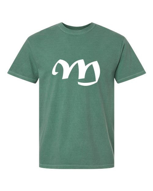 Alphabet M T-Shirt 9 inch calligraphy White ink, Light Green
