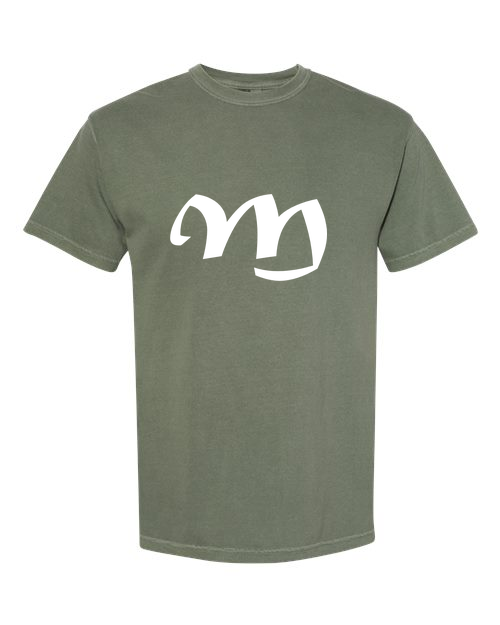 Alphabet M T-Shirt 9 inch calligraphy White ink, Moss