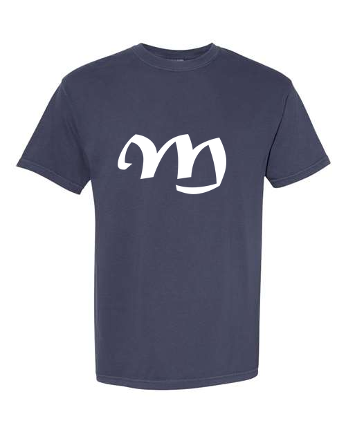 Alphabet M T-Shirt 9 inch calligraphy White ink, Navy