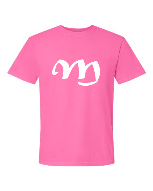 Alphabet M T-Shirt 9 inch calligraphy White ink, Neon Pink