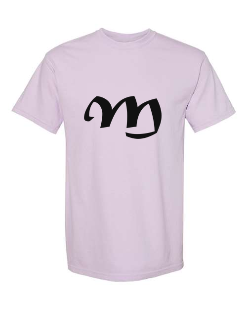 Alphabet M T-Shirt 9 inch calligraphy Black ink, Orchid