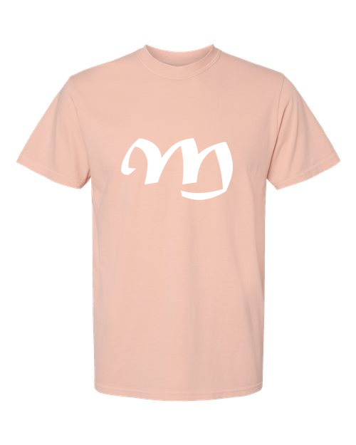 Alphabet M T-Shirt 9 inch calligraphy White ink, Peachy