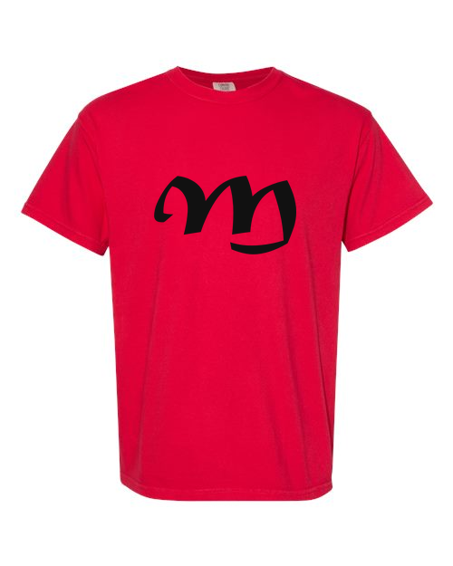 Alphabet M T-Shirt 9 inch calligraphy Black ink, Red
