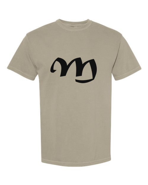 Alphabet M T-Shirt 9 inch calligraphy Black ink, Sandstone