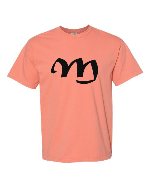Alphabet M T-Shirt 9 inch calligraphy Black ink, Terracotta
