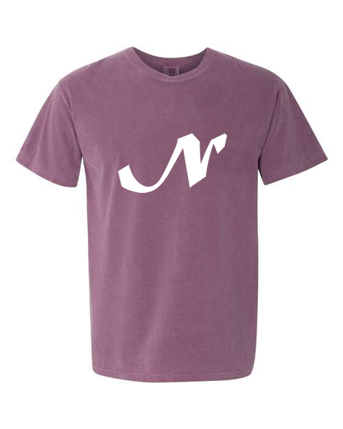 Alphabet N T-Shirt 9 inch calligraphy White ink, Berry