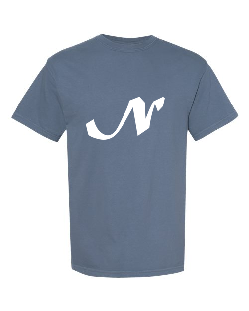 Alphabet N T-Shirt 9 inch calligraphy White ink, Blue Jean