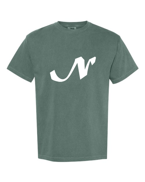 Alphabet N T-Shirt 9 inch calligraphy White ink, Blue Spruce