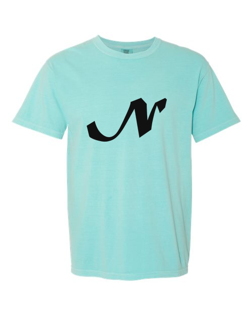 Alphabet N T-Shirt 9 inch calligraphy Black ink, Chalky Mint