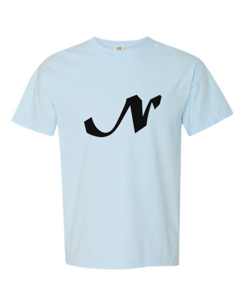 Alphabet N T-Shirt 9 inch calligraphy Black ink, Chambray