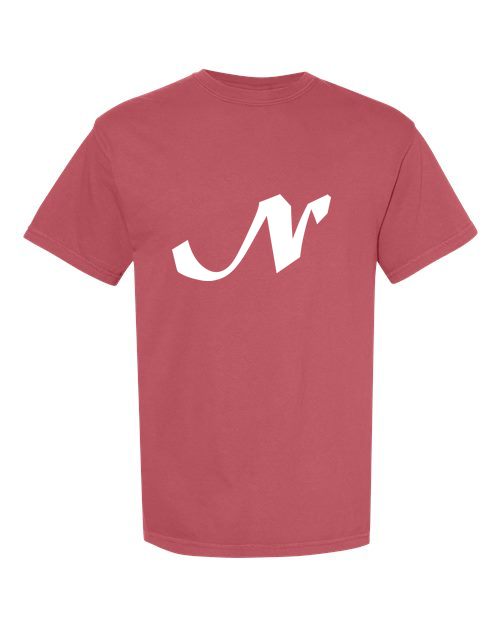 Alphabet N T-Shirt 9 inch calligraphy White ink, Crimson