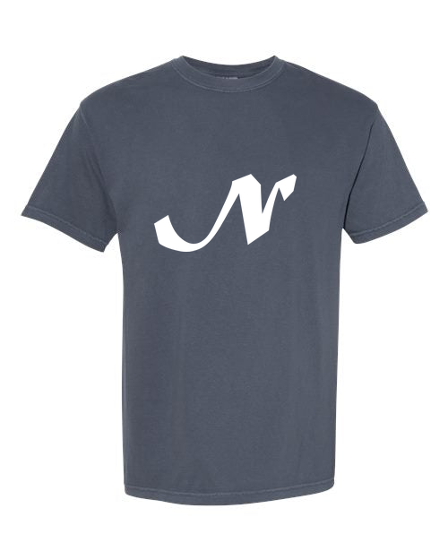 Alphabet N T-Shirt 9 inch calligraphy White ink, Denim
