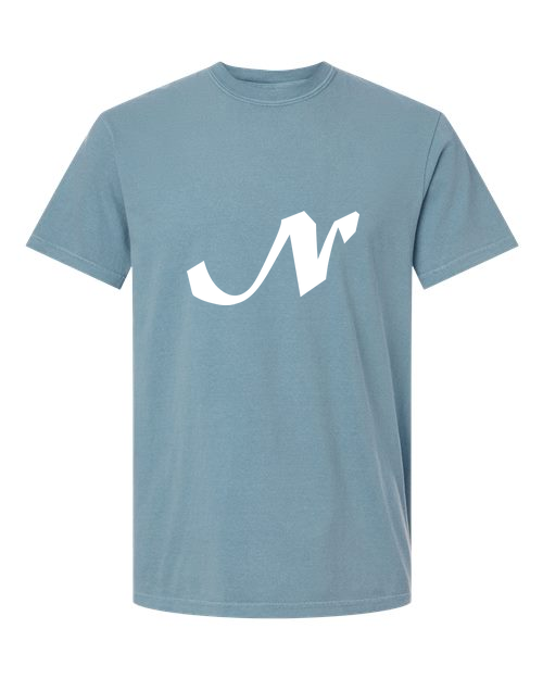 Alphabet N T-Shirt 9 inch calligraphy White ink, Ice Blue