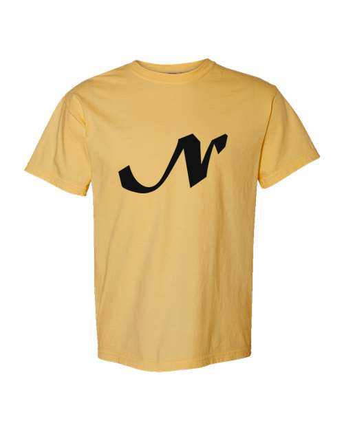 Alphabet N T-Shirt 9 inch calligraphy Black ink, Mustard