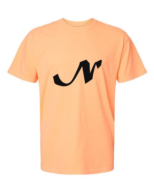 Alphabet N T-Shirt 9 inch calligraphy Black ink, Neon Cantaloupe