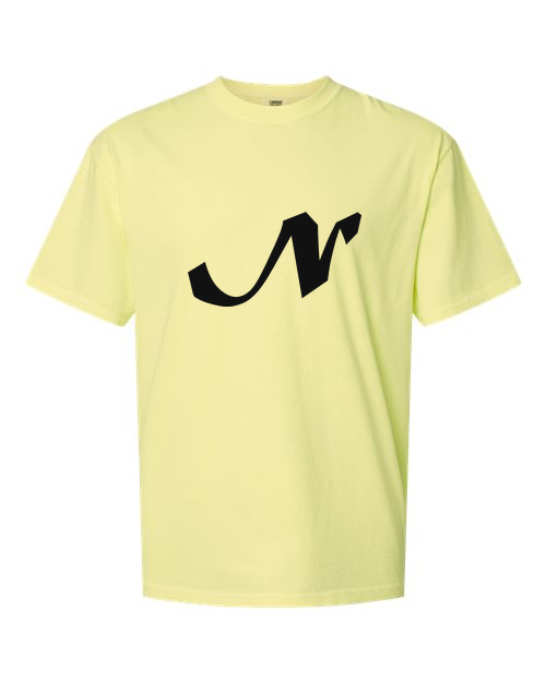 Alphabet N T-Shirt 9 inch calligraphy Black ink, Neon Lemon