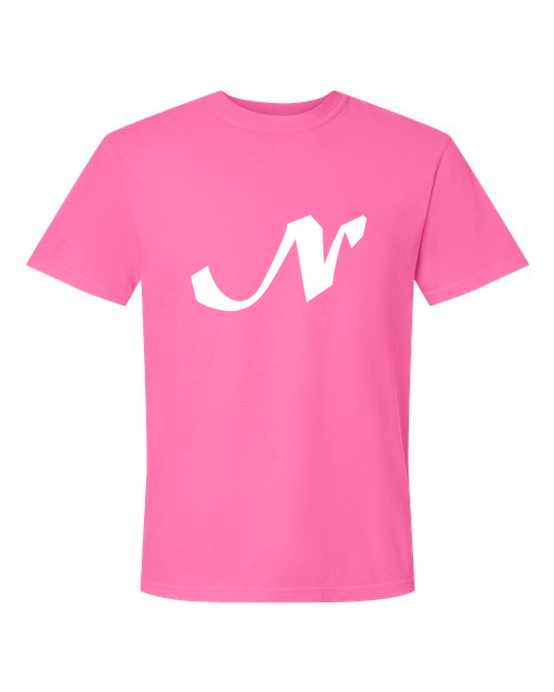 Alphabet N T-Shirt 9 inch calligraphy White ink, Neon Pink