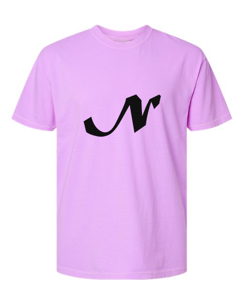 Alphabet N T-Shirt 9 inch calligraphy Black ink, Neon Violet
