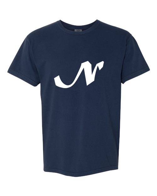 Alphabet N T-Shirt 9 inch calligraphy White ink, True Navy
