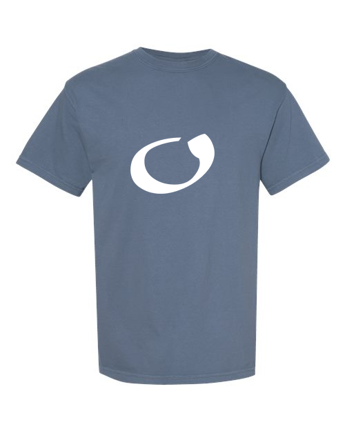 Alphabet O T-Shirt 9 inch calligraphy White ink, Blue Jean