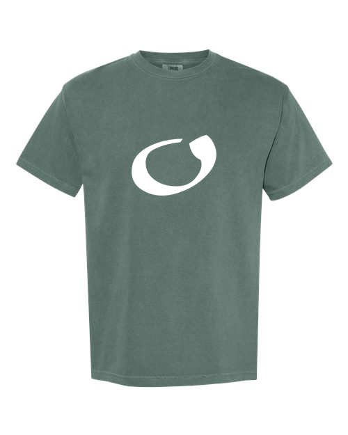 Alphabet O T-Shirt 9 inch calligraphy White ink, Blue Spruce
