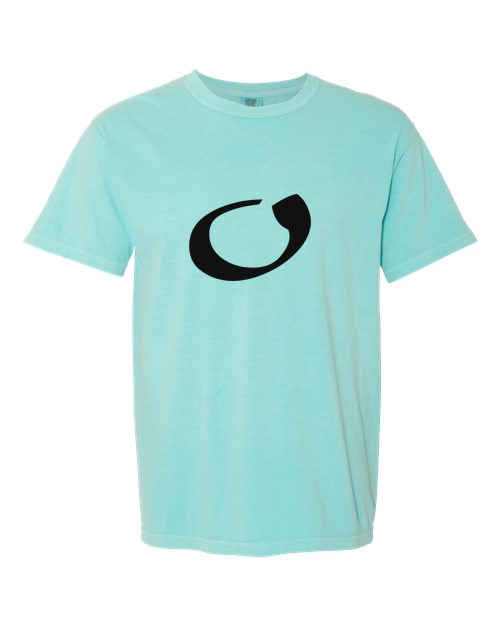 Alphabet O T-Shirt 9 inch calligraphy Black ink, Chalky Mint