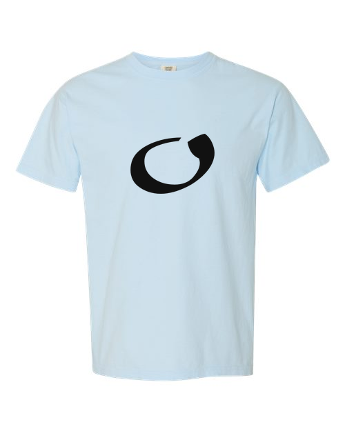 Alphabet O T-Shirt 9 inch calligraphy Black ink, Chambray