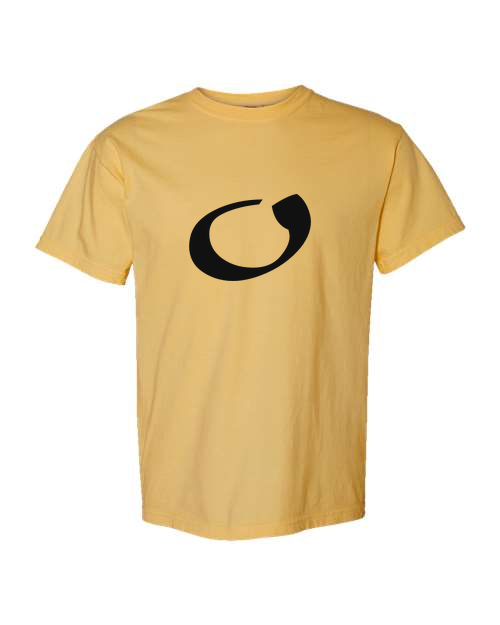 Alphabet O T-Shirt 9 inch calligraphy Black ink, Mustard