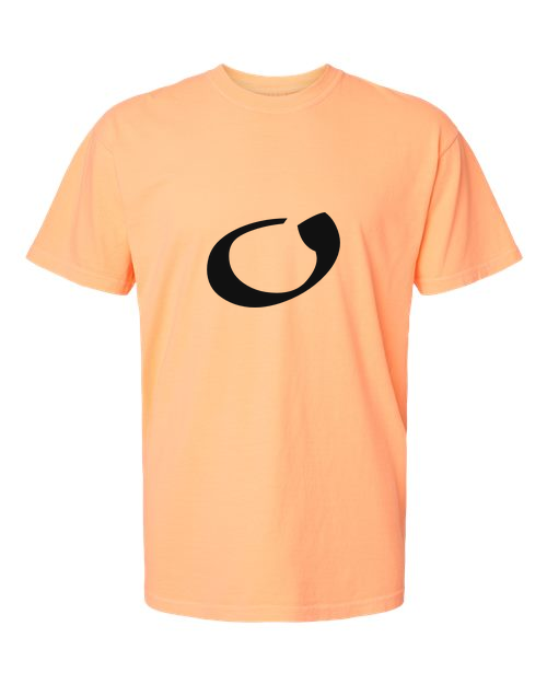 Alphabet O T-Shirt 9 inch calligraphy Black ink, Neon Cantaloupe