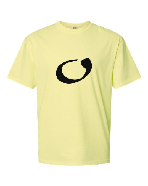 Alphabet O T-Shirt 9 inch calligraphy Black ink, Neon Lemon