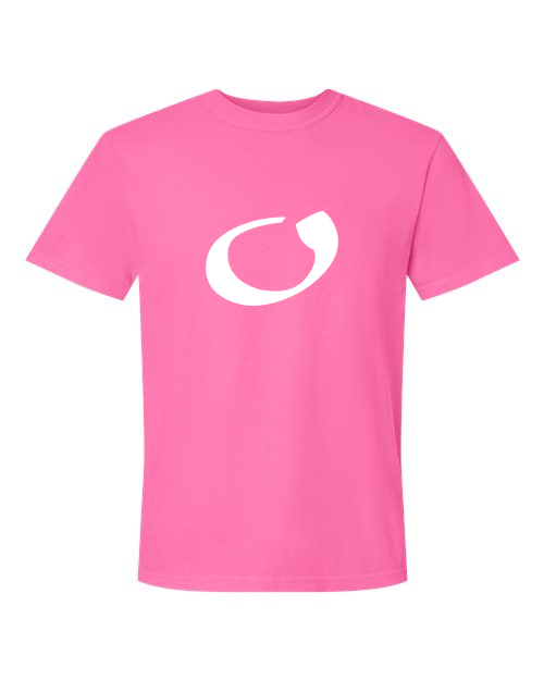 Alphabet O T-Shirt 9 inch calligraphy White ink, Neon Pink