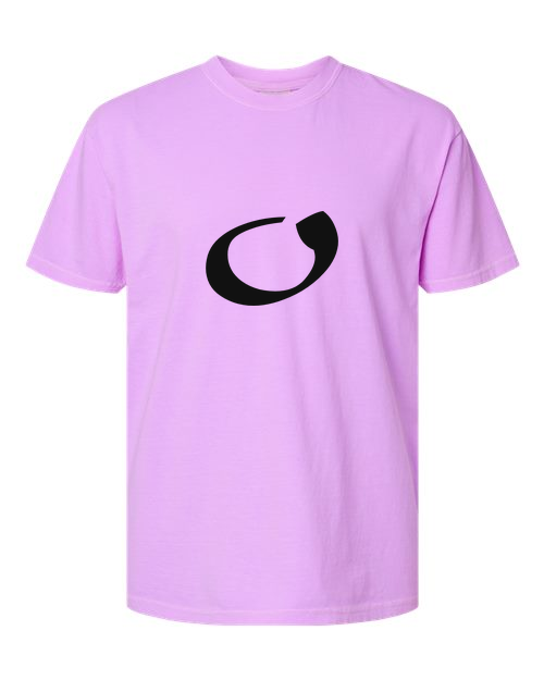 Alphabet O T-Shirt 9 inch calligraphy Black ink, Neon Violet