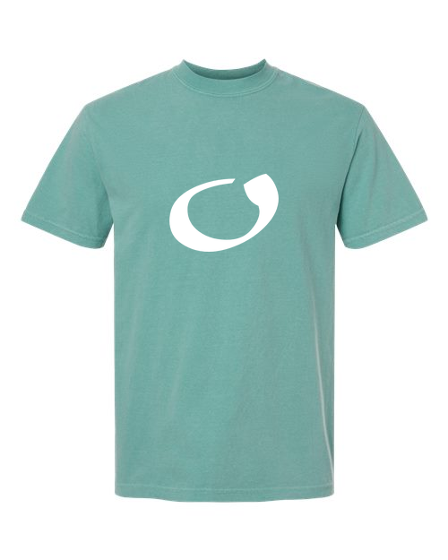 Alphabet O T-Shirt 9 inch calligraphy White ink, Seafoam