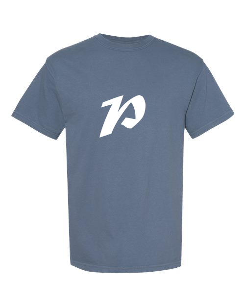 Alphabet P T-Shirt 9 inch calligraphy White ink, Blue Jean