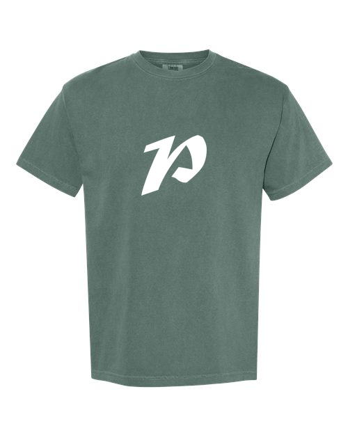 Alphabet P T-Shirt 9 inch calligraphy White ink, Blue Spruce