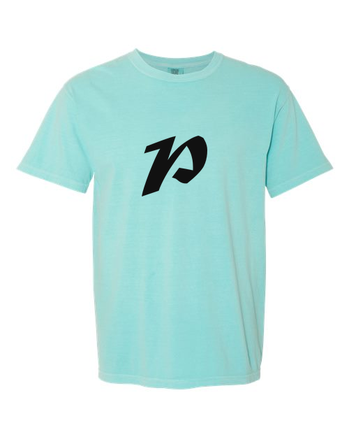 Alphabet P T-Shirt 9 inch calligraphy Black ink, Chalky Mint