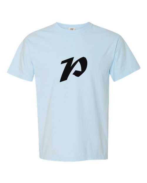 Alphabet P T-Shirt 9 inch calligraphy Black ink, Chambray