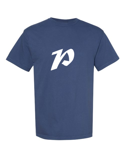 Alphabet P T-Shirt 9 inch calligraphy White ink, China Blue