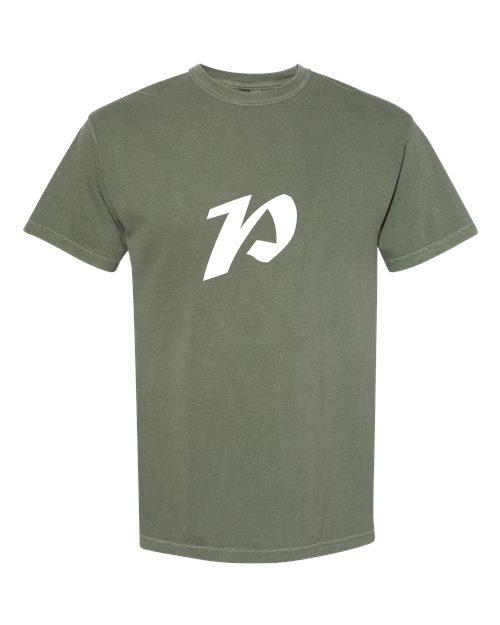 Alphabet P T-Shirt 9 inch calligraphy White ink, Moss