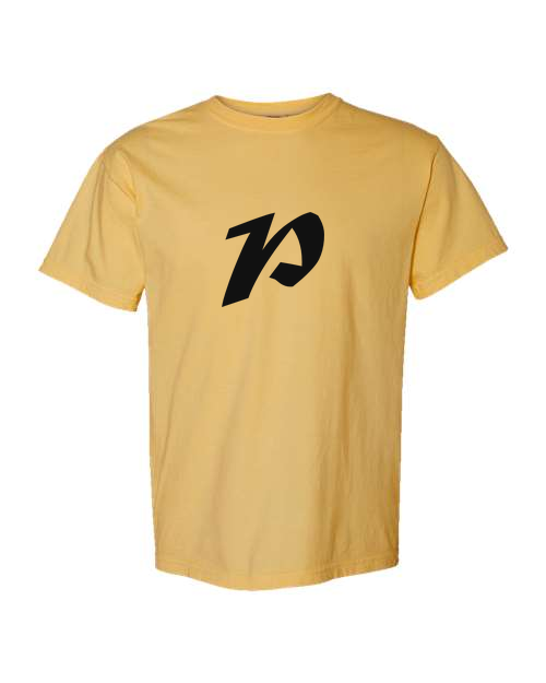Alphabet P T-Shirt 9 inch calligraphy Black ink, Mustard