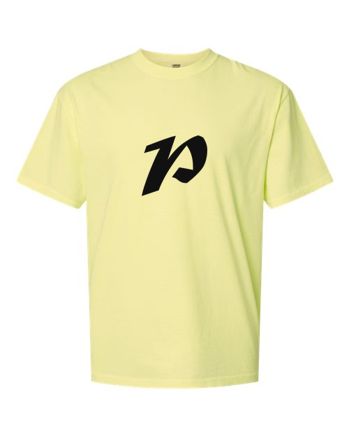 Alphabet P T-Shirt 9 inch calligraphy Black ink, Neon Lemon