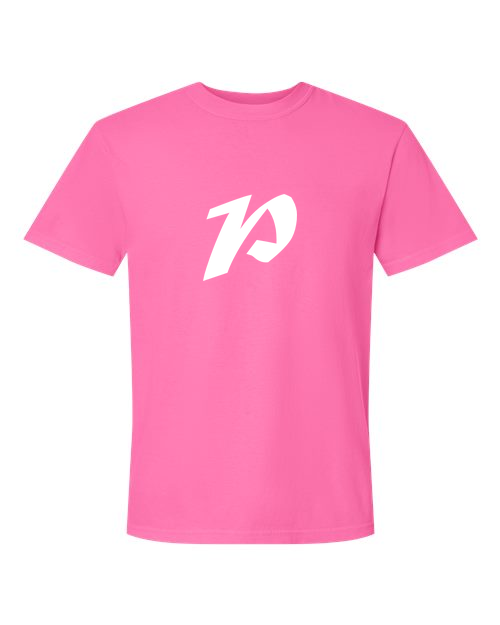 Alphabet P T-Shirt 9 inch calligraphy White ink, Neon Pink