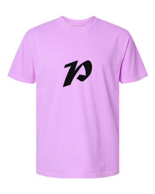 Alphabet P T-Shirt 9 inch calligraphy Black ink, Neon Violet